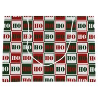 HO HO HO Red, Green & White Squared Large Gift Bag