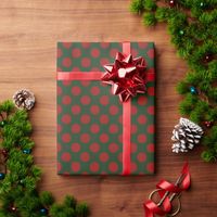 Red Polka Dots with Green Background Wrapping Paper