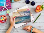 Elegant Summer Sunset Beach String Lights, Wedding Save The Date Card.jpg