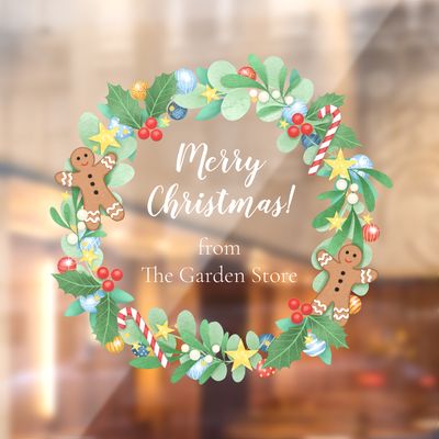 Personalised Christmas Wreath Window Cling Decal