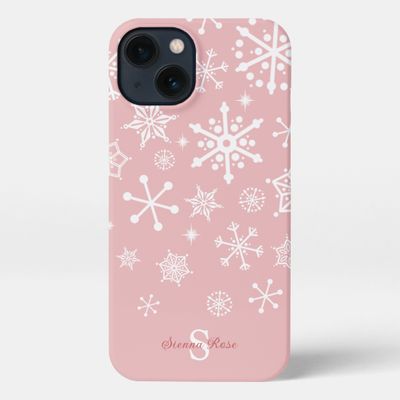 Pink Snowflake Monogram Phone Case