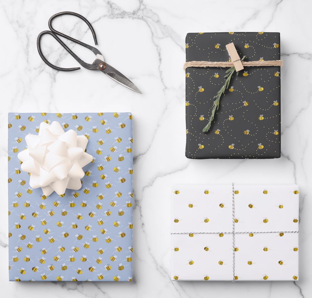 Bumblebee Wrapping Paper Sheets Trio