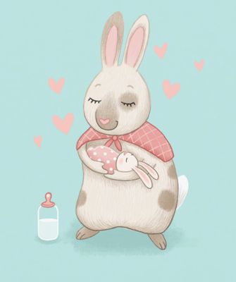 Mama and Baby Bunny Original Illustration