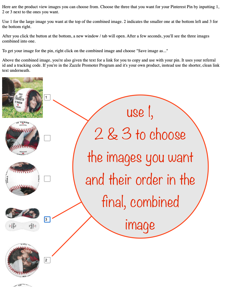 choosing the 3 images and their order in the combined image