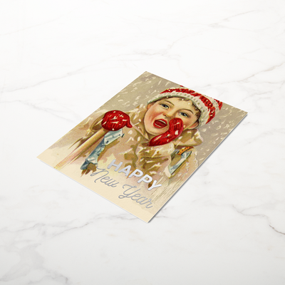 Zazzle - Mockup - vintage boy in the snow  - New  Year  Foil Holiday Postcard.png