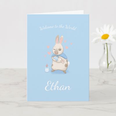 New Baby Boy Welcome Card, Cute Bunny Design Card.jpg