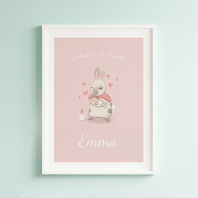 Baby Girl Pink Bunny Nursery Poster