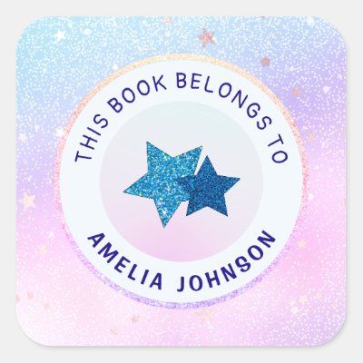 Glitter Star Pastel Gradient Galaxy Chic Bookplate