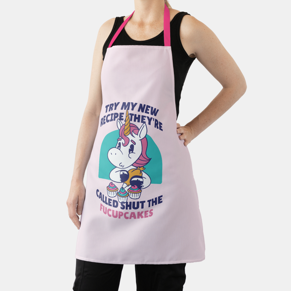 Zazzle - Mockup - Funny Sarcastic Unicorn Shut The FuCupCakes Pink Apron.png