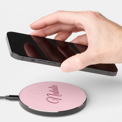 pink solid color monogrammed Wireless Charger
