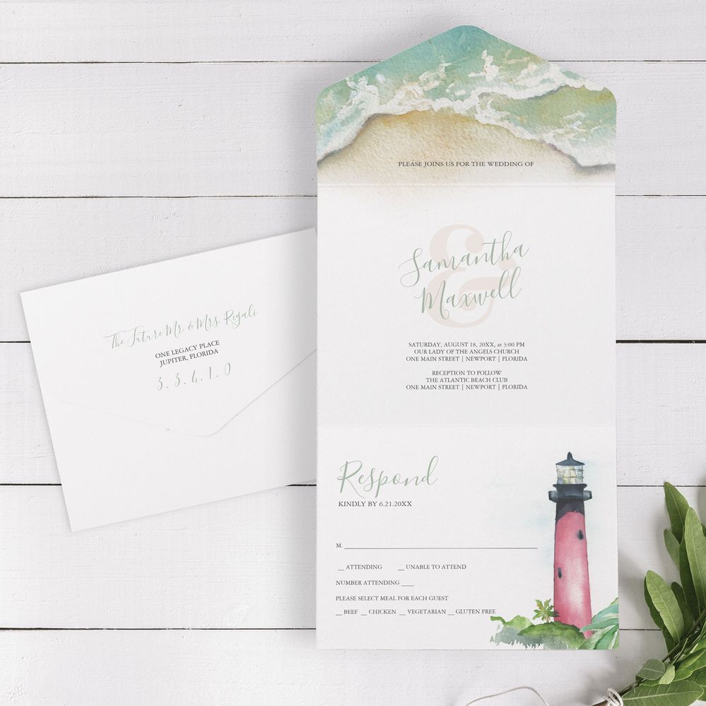 Jupiter Lighthouse All In One Wedding Invitation