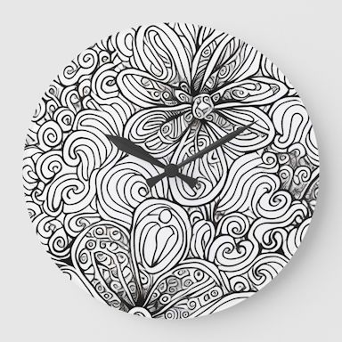 Black and White Tangle Print Wall Clock