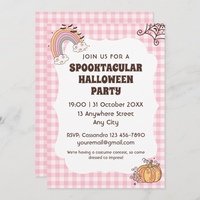 Pink Check Gingham Halloween Invite