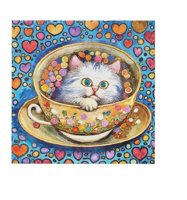 Cute Teacup Cat Art Painting
